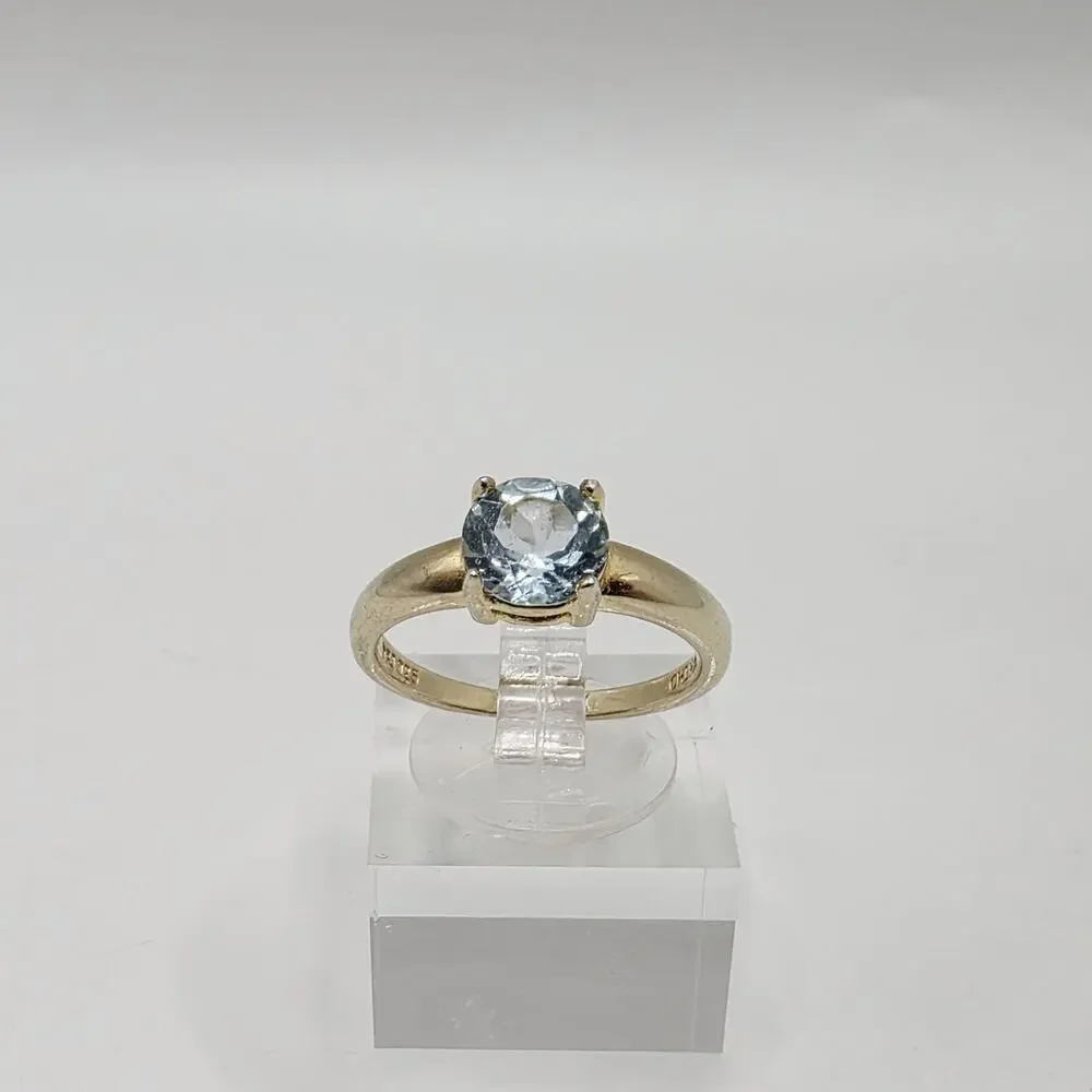 Vermeil 925 Sterling Silver Round-Cut Blue Topaz Ring Size 7
